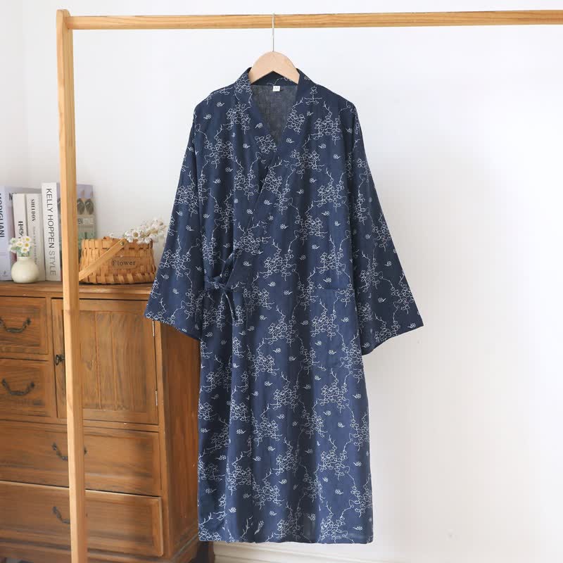 Kimono unisex in cotone con stampa floreale da casa - Marina - XL - image 13