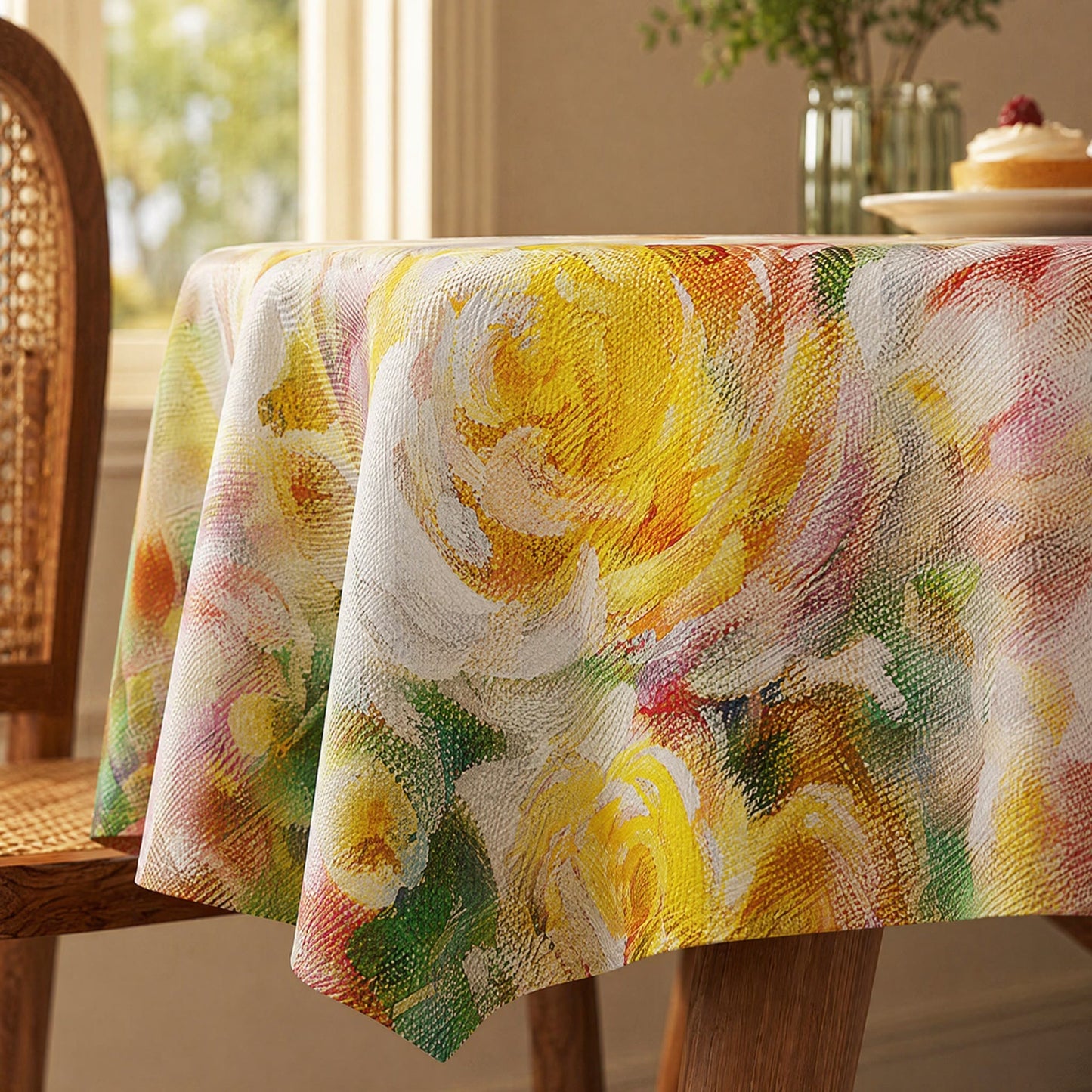 Tovaglia floreale con rose in stile impressionista delicato - image 3