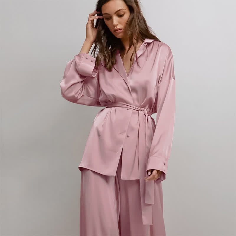 Completo da casa da donna a tinta unita con cintura - Rosa - XL - image 15