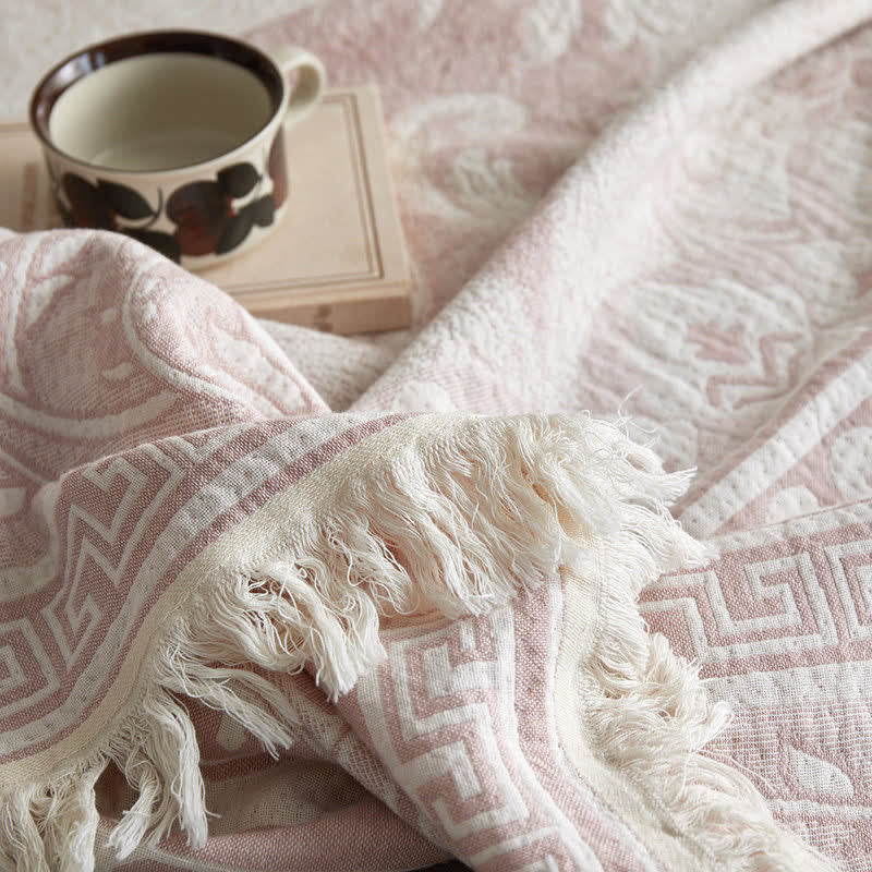 Coperta in cotone rosa con motivo floreale a volute - image 7