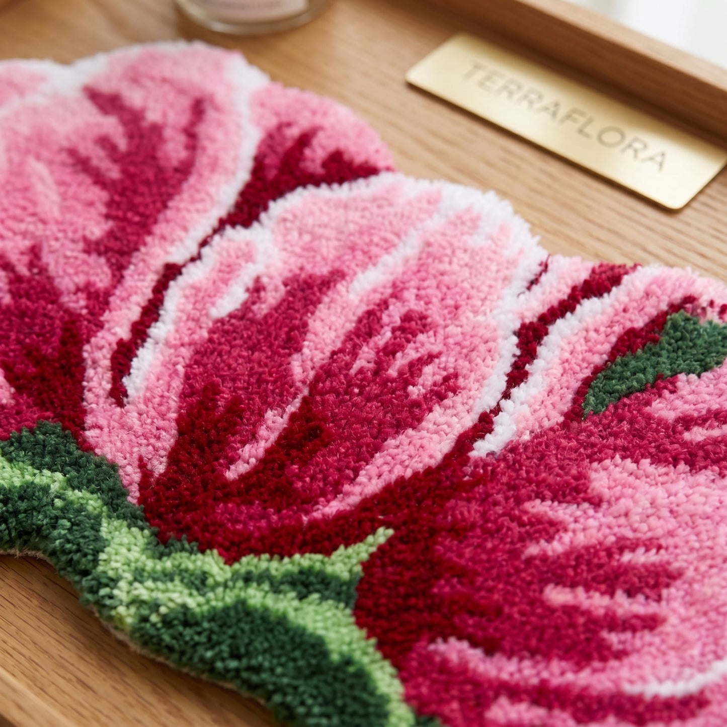 Tappeto da bagno in peluche a forma di tulipano rosa e rosso - image 5