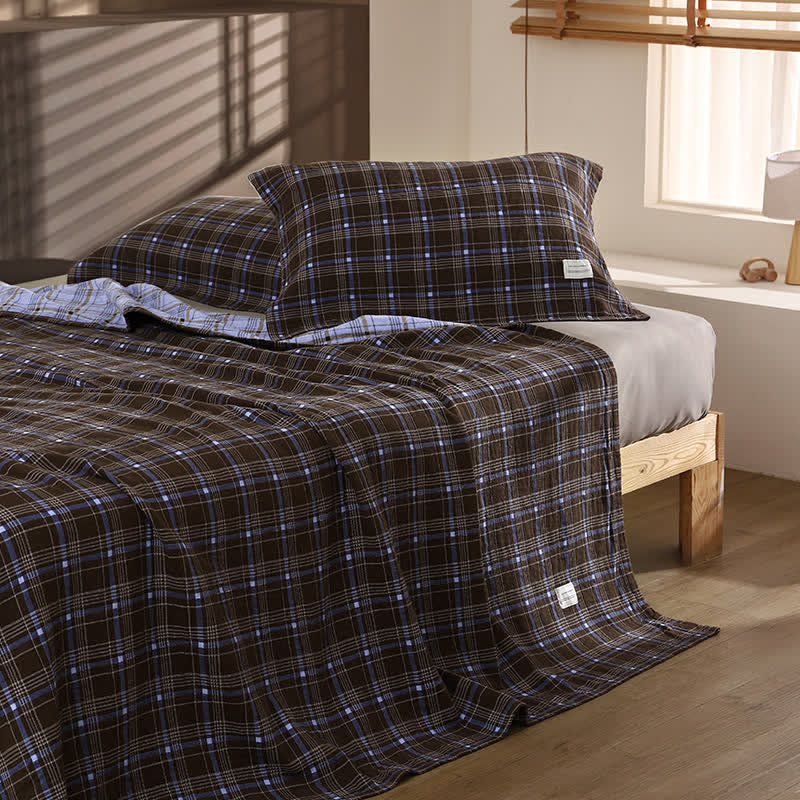 Set di biancheria da letto vintage in garza di cotone a quadri - Viola-marrone - 50cm x 50cm × 31" (Federa) - 1 federa - image 5