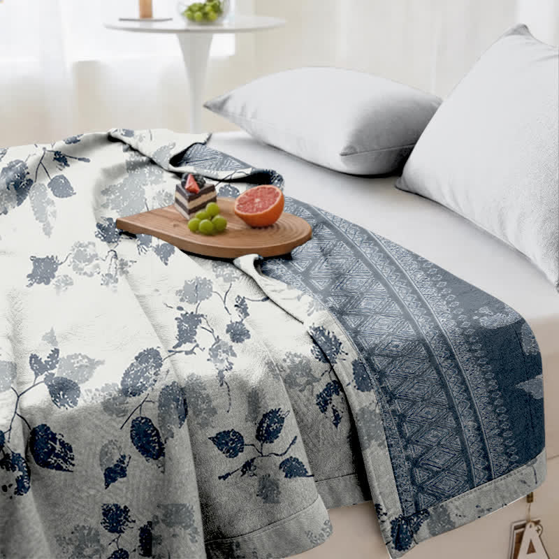 Trapunta in garza di cotone con stampa a foglie in stile boho - image 5