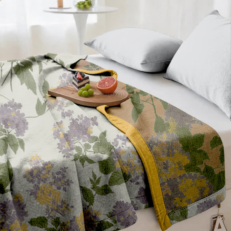 Trapunta in garza jacquard con motivo floreale lilla e senape - image 5