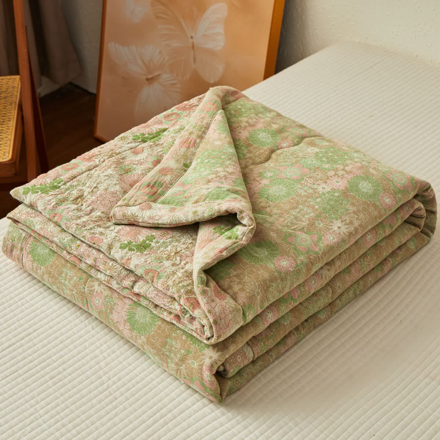 Trapunta in mussola jacquard floreale boho tinta in filo - image 3