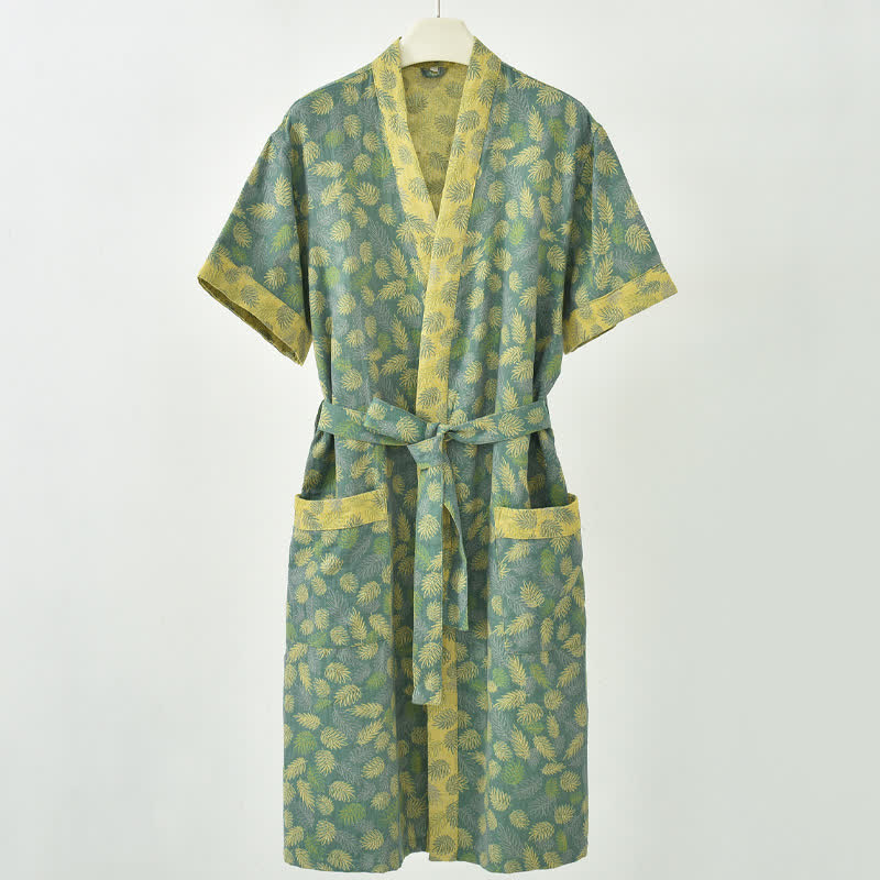 Kimono in garza di cotone con felce tropicale - Verde - 2XL - image 0