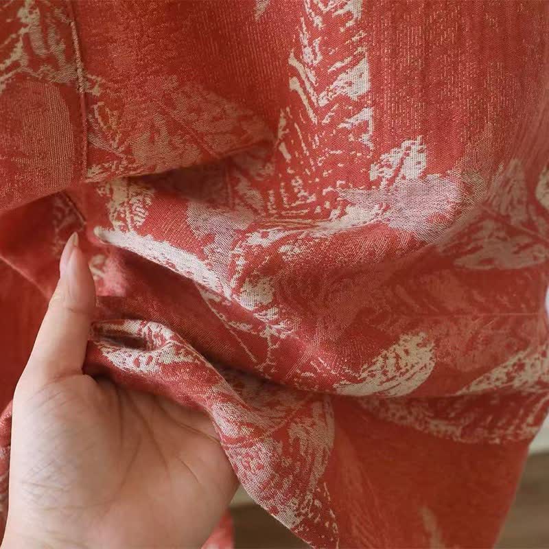 Kimono accappatoio in garza di cotone color foglia di corallo - image 10