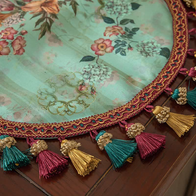 Runner da tavola vintage verde con nappe floreali - image 3