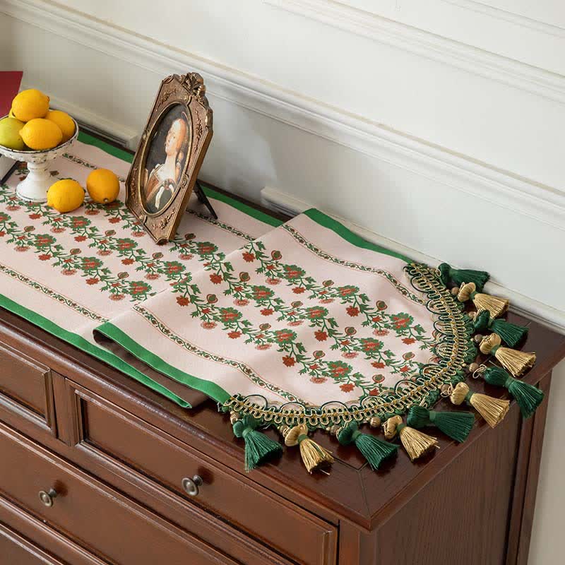 Elegante runner da tavola floreale con nappe. - image 3