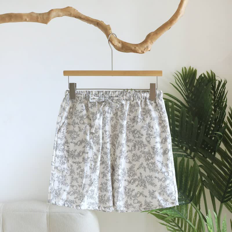 Pantaloncini da pigiama in garza di cotone con stampa melograno rustica - Blu - XL - image 1