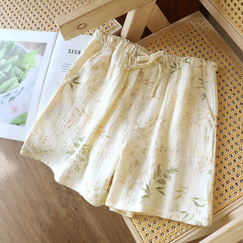 Pantaloncini da pigiama da donna in garza di cotone con motivi botanici - image 1
