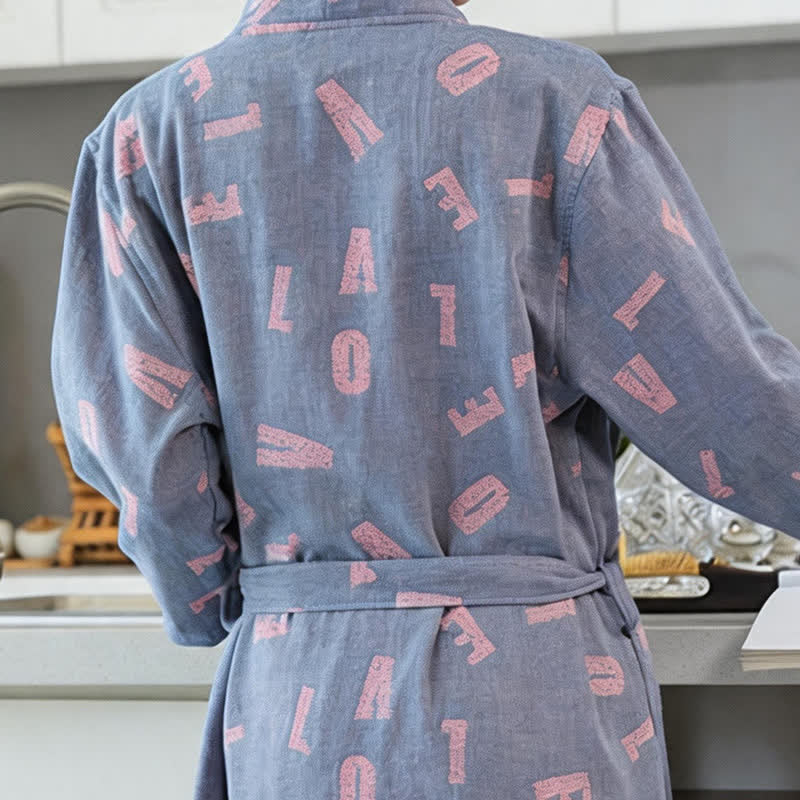Kimono in garza di cotone con stampa a tema amore - image 7