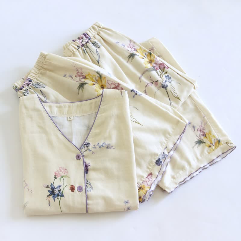 Pigiama da donna in cotone con stampa floreale Iris (3 pezzi) - image 1