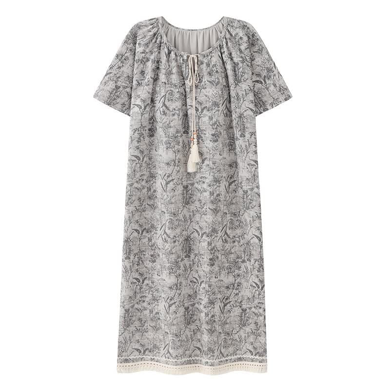 Camicia da notte boho grigia in cotone con nappine - image 9