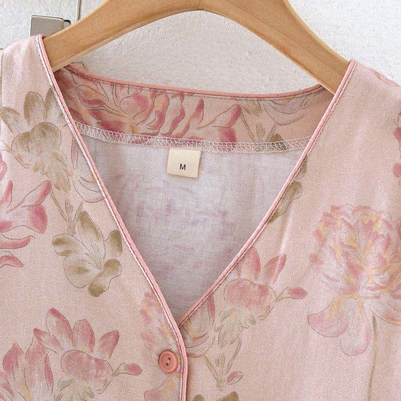 Pigiama in garza di cotone con stampa floreale di peonie rosa - image 2