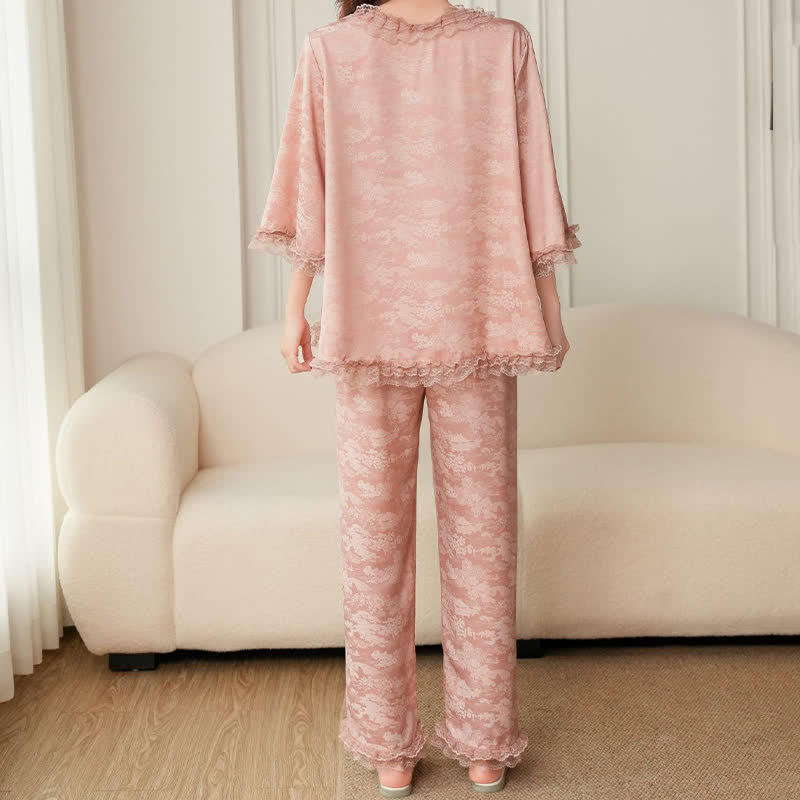 Completo pigiama in jacquard rosa con volant (3 pezzi) - image 9