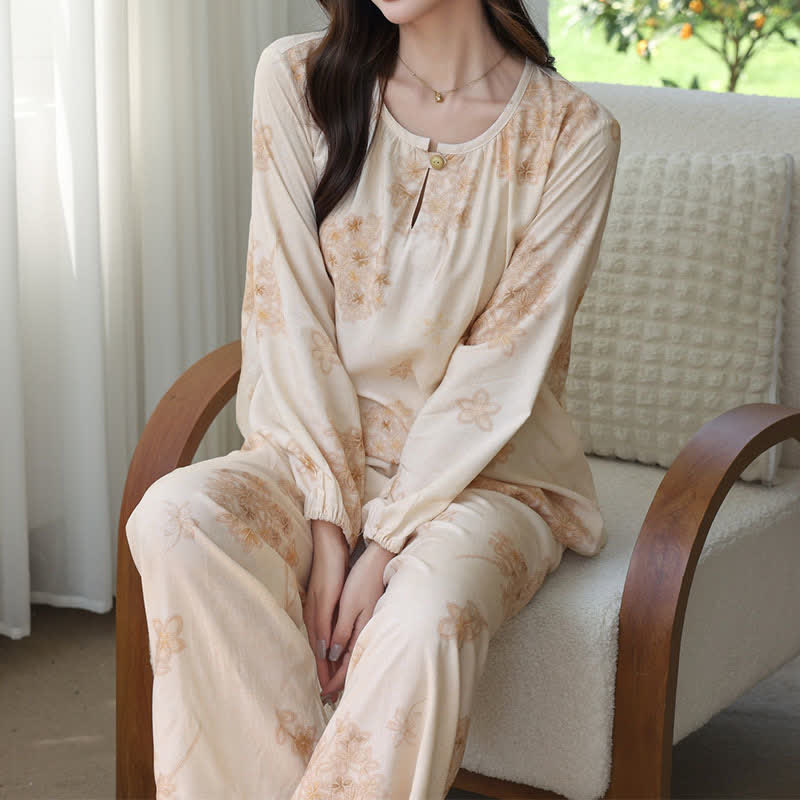 Elegante pigiama da donna a maniche lunghe con stampa floreale. - image 1