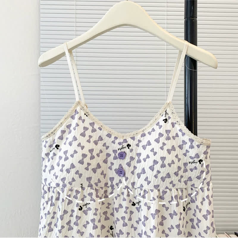 Camicia da notte senza maniche con volant e fiocco viola - image 9