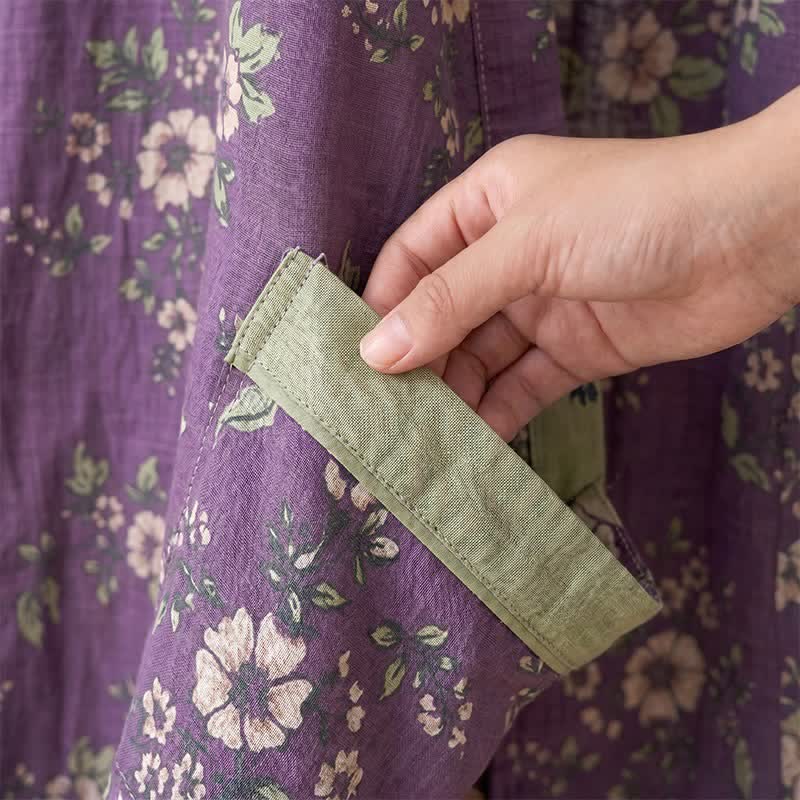 Kimono vintage in cotone con stampa floreale viola - image 8