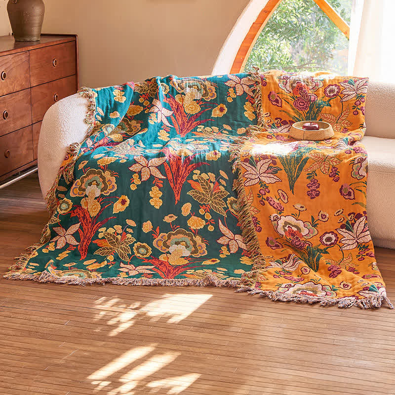 Trapunta coperta Boho reversibile in garza di cotone con nappe - image 4