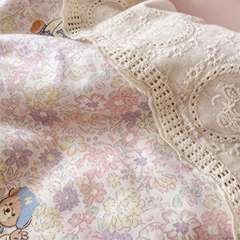 Set di biancheria da letto in cotone con orsetto rosa in pizzo - image 3