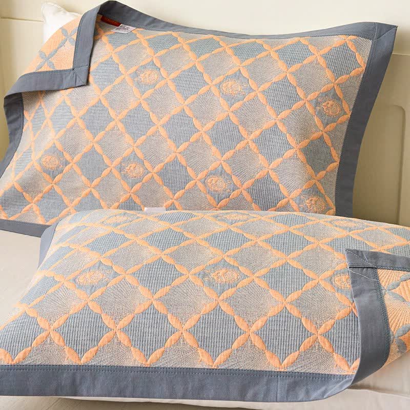 Trapunta reversibile in garza di cotone jacquard con motivo a reticolo - image 5
