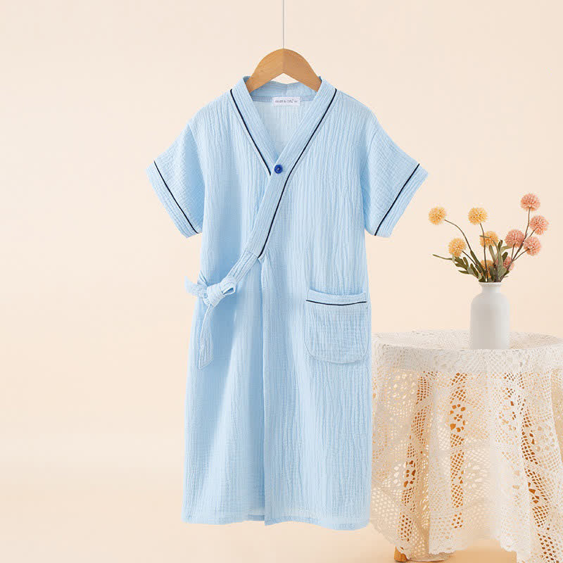 Kimono per bambini in garza di cotone blu, accappatoio - image 2