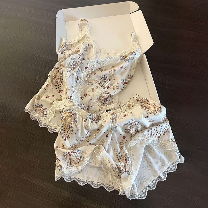 Completo da casa in cotone e pizzo con stampa floreale francese - image 7