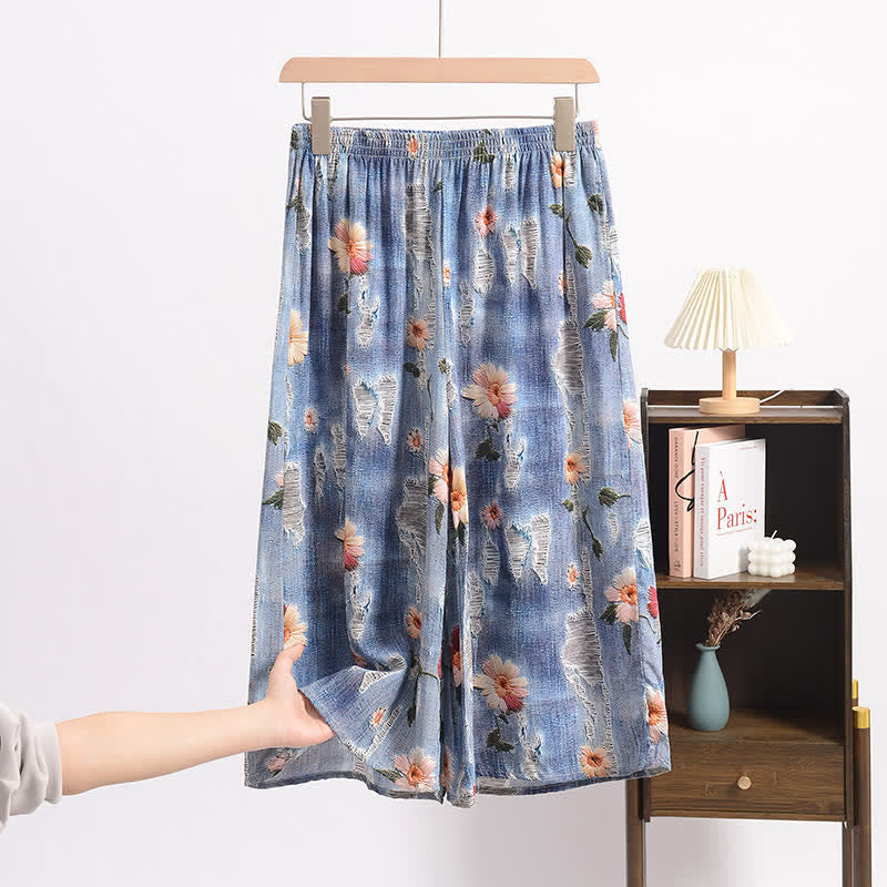 Pantaloni da pigiama corti a vestibilità comoda con stampa floreale pastorale - image 2
