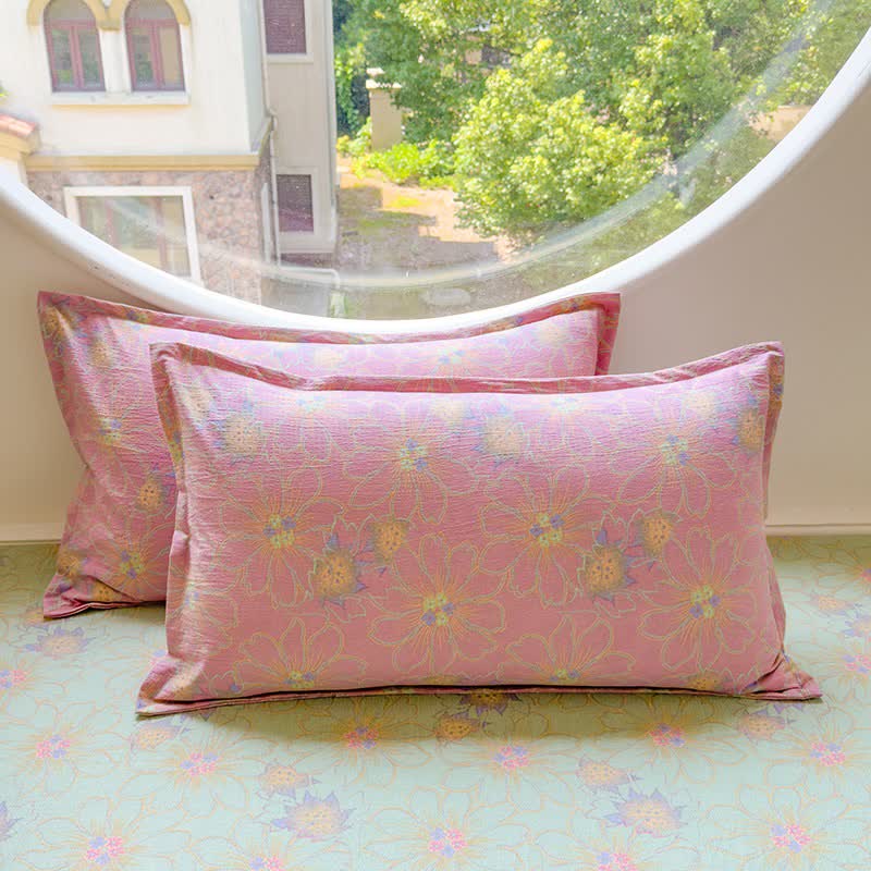Set di 4 pezzi di biancheria da letto in doppia garza di cotone con stampa floreale pastello. - image 3