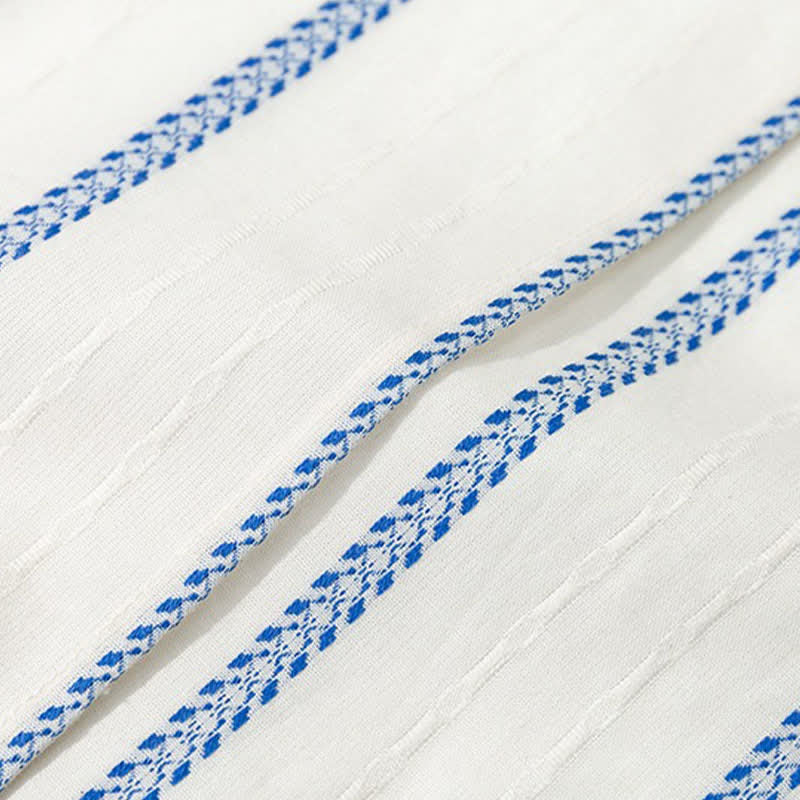 Accappatoio lungo in cotone a righe blu con cintura e tasche. - image 4