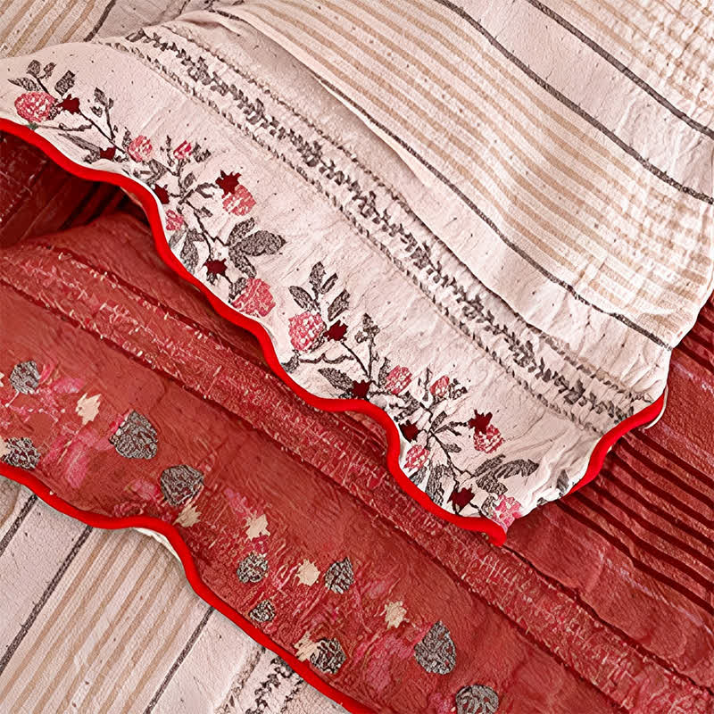 Set di biancheria da letto in cotone lavato con fantasia floreale a righe rosa cipria - image 4