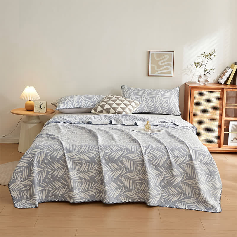 Coperta/trapunta in mussola di cotone con motivo botanico a foglie di palma - Blu - 2 federe - 48cm x 74cm - image 10