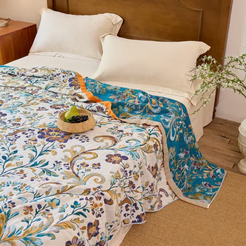 Coperta/trapunta reversibile in mussola di cotone con motivo floreale - image 4