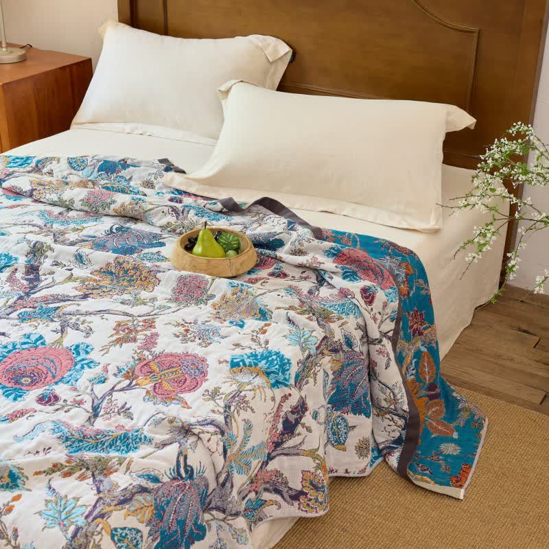 Trapunta reversibile vintage in mussola di cotone con motivi botanici - image 3