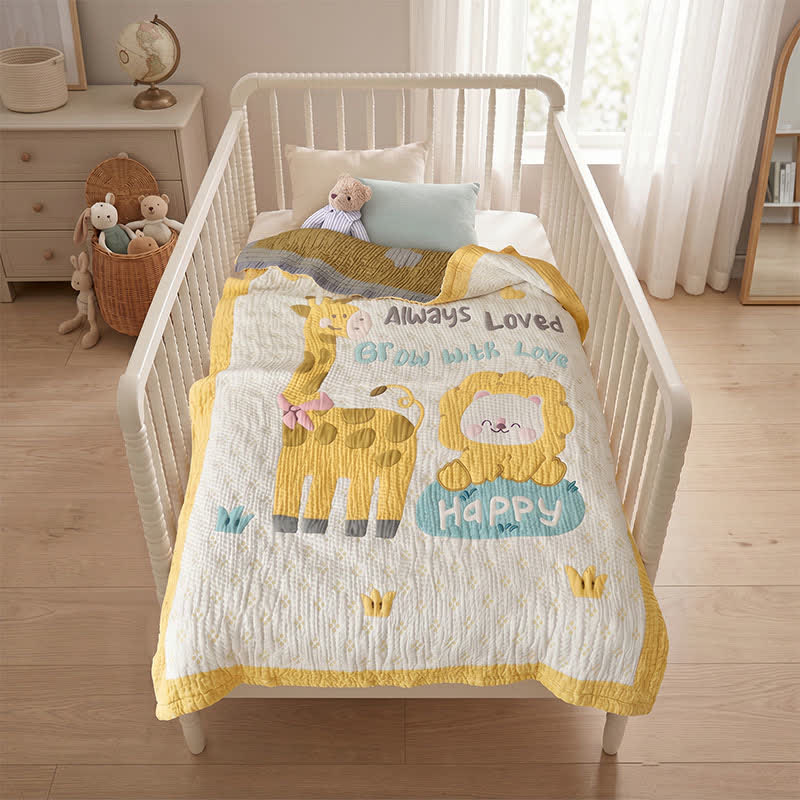 Copertina per neonati trapuntata in lyocell con giraffa e leone - image 5