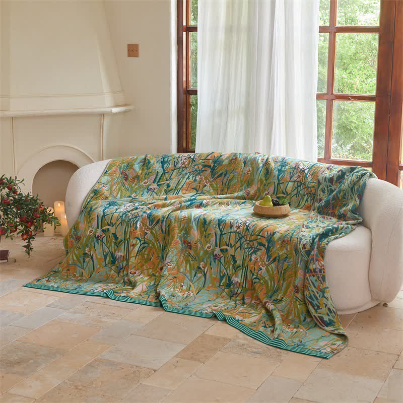 Coperta/trapunta vintage in jacquard di cotone con motivo "Iris Field" - image 4