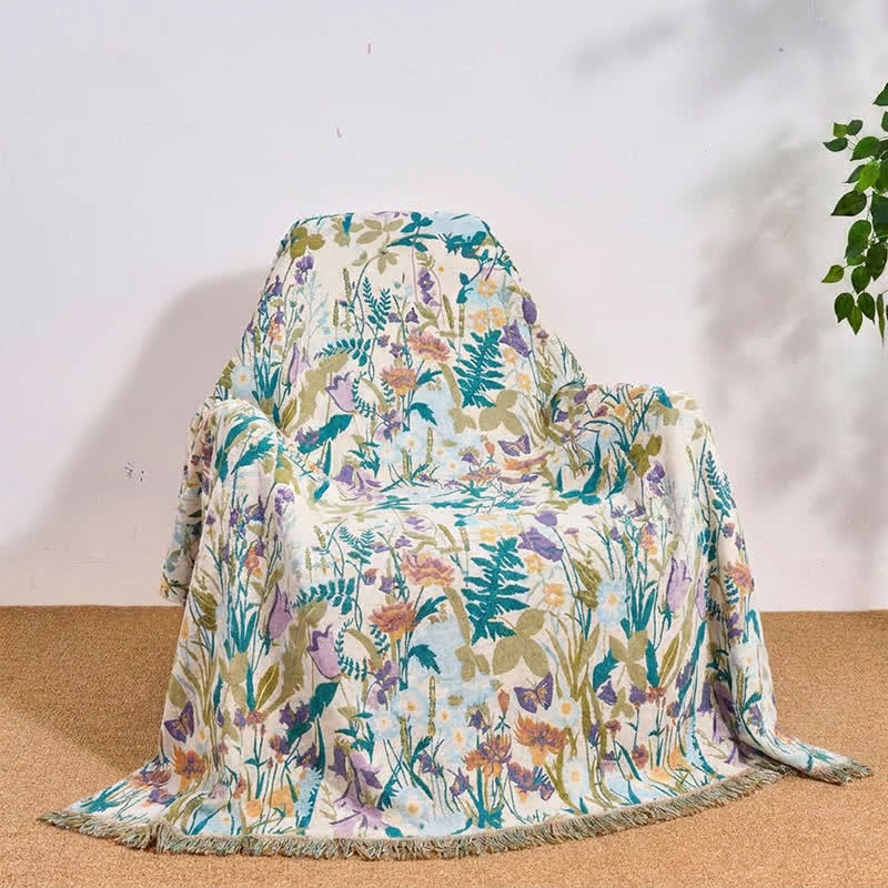 Coperta trapuntata reversibile in mussola con nappe botaniche - image 5