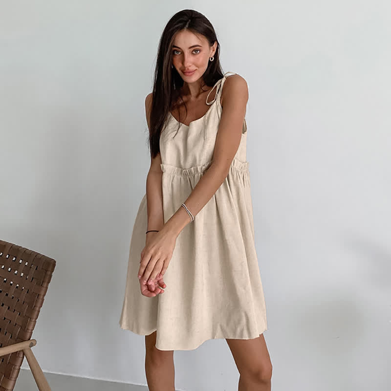 Camicia da notte casual in cotone e lino con laccetti - image 3