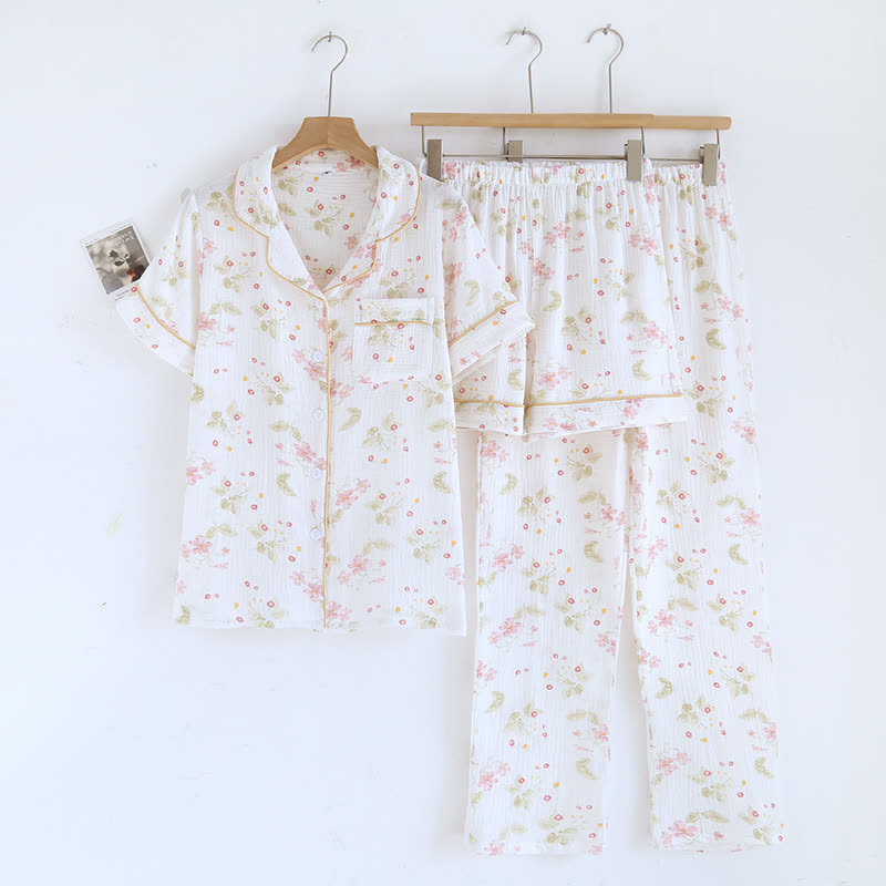 Set da salotto a 3 pezzi in garza di cotone con fantasia floreale, ideale per il relax. - image 1