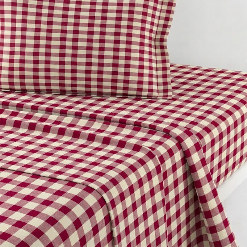 Set di biancheria da letto Singolo XL a quadretti rossi per dormitorio - image 4