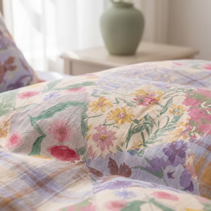 Set di biancheria da letto in cotone con motivo floreale a patchwork da giardino - image 7