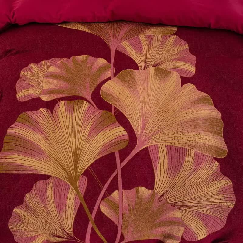 Set di biancheria da letto in cotone con foglie di ginkgo rosso intenso - image 6