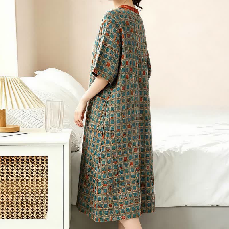 Cardigan da notte in cotone a quadri taglie forti - image 2