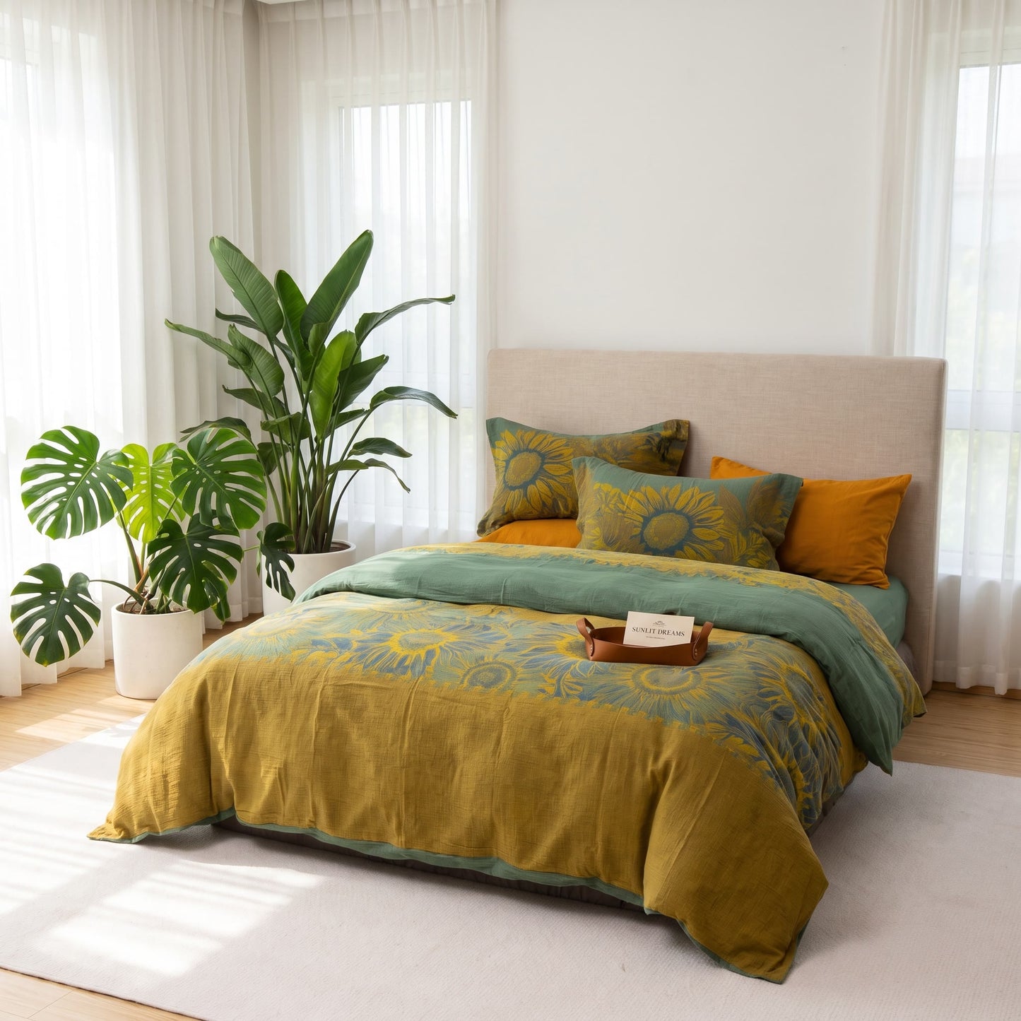 Set di biancheria da letto vintage in garza di cotone con motivo girasoli - image 28