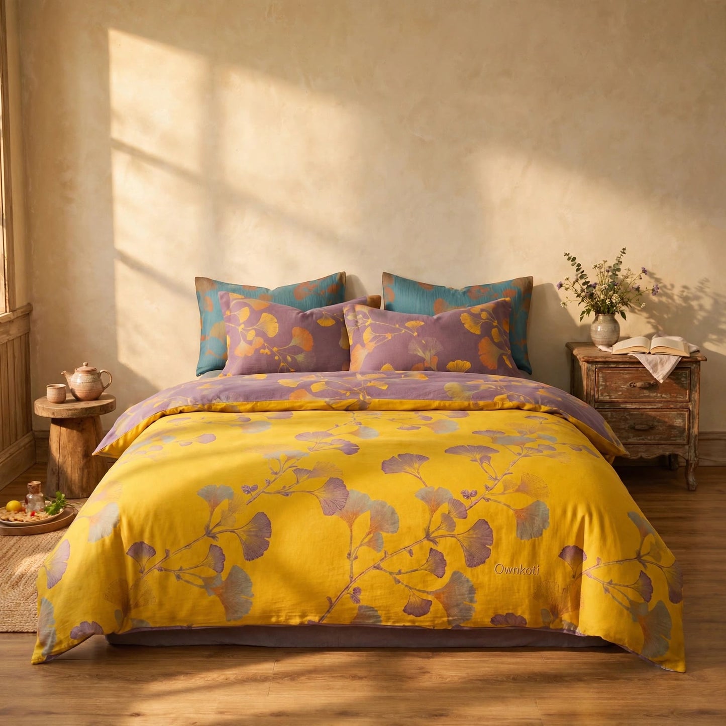 Set di biancheria da letto vintage in cotone con foglie di ginkgo - image 14
