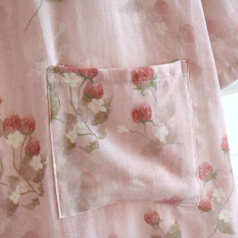 Kimono in cotone con stampa floreale di bacche rosa - image 6