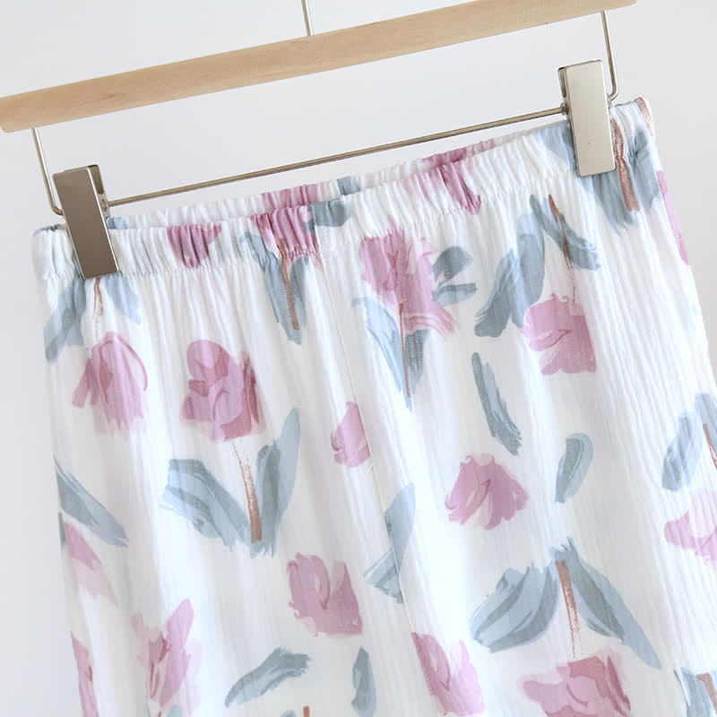 Completo da notte in garza di cotone floreale chic