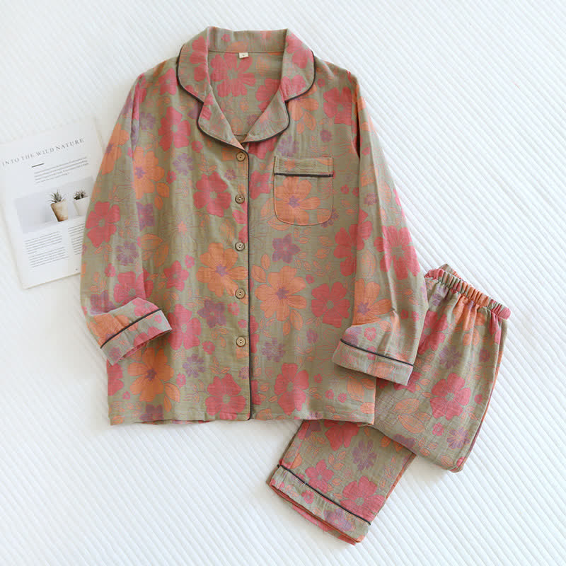 Pigiama vintage in garza di cotone floreale