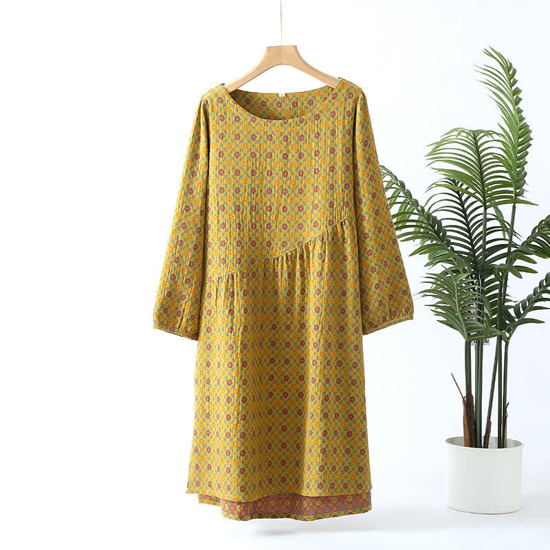 Camicia da notte in morbido cotone con scollo rotondo floreale - Giallo zenzero - M - image 0